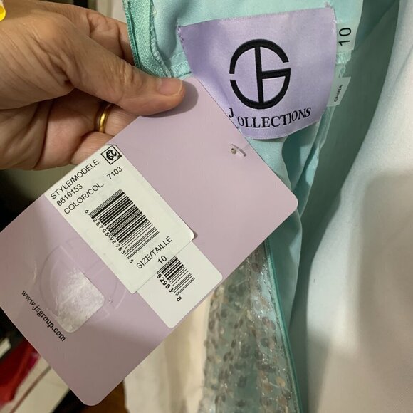 JS Collections CLAIRE Tea Length Sequined Dress Sz 10 Light Aqua Frozen - Picture 10 of 11